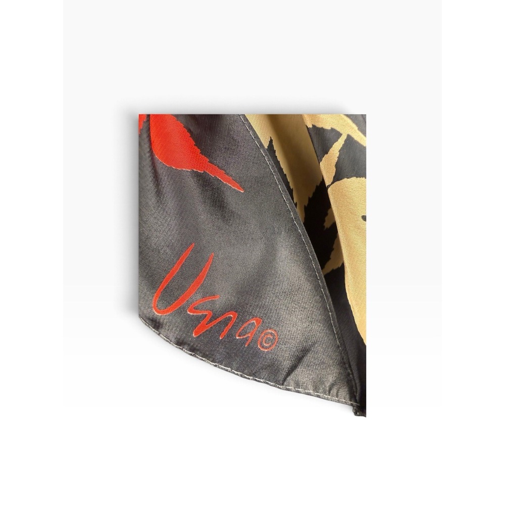Vera Neumann Vintage Silk Scarf Gray Red Tan Maple Leaf Botanical Print - Picture 7 of 15
